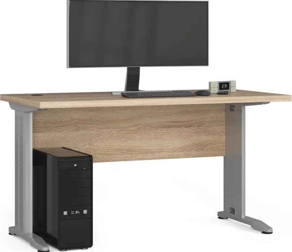 Scrivania BM-135 in rovere Sonoma con piano in laminato robusto e gambe in metallo per casa e ufficio