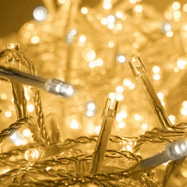 Catena di luci 42 metri da 500 Led Bianco Caldo fisso e Bianco Freddo intermittente con cavo trasparente Wisdom