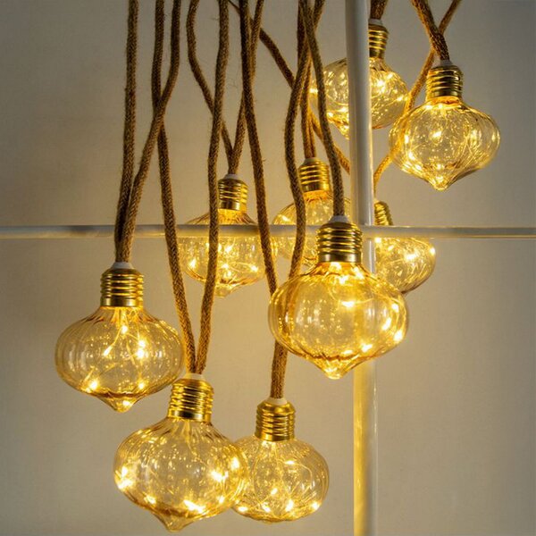 Catena decorata con 10 Lanterne luminose a Led Bianco Caldo 4,5 metri a batteria Wisdom