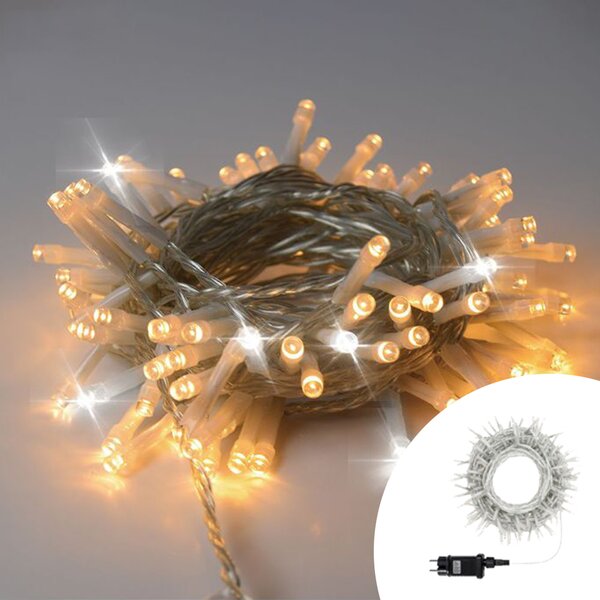 Catena di luci 42 metri da 500 Led Bianco Caldo fisso e Bianco Freddo intermittente con cavo trasparente Wisdom