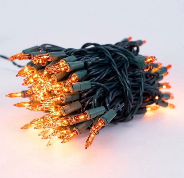 Catena di luci Vintage 10 metri da 100 Led Arancione con cavo verde a batteria Wisdom