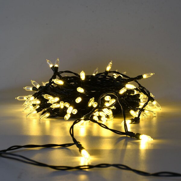 Catena di luci Vintage 10 metri da 100 Led Bianco Caldo con cavo verde a batteria Wisdom