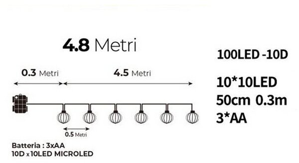 Catena decorata con 10 Lanterne luminose a Led Bianco Caldo 4,5 metri a batteria Wisdom