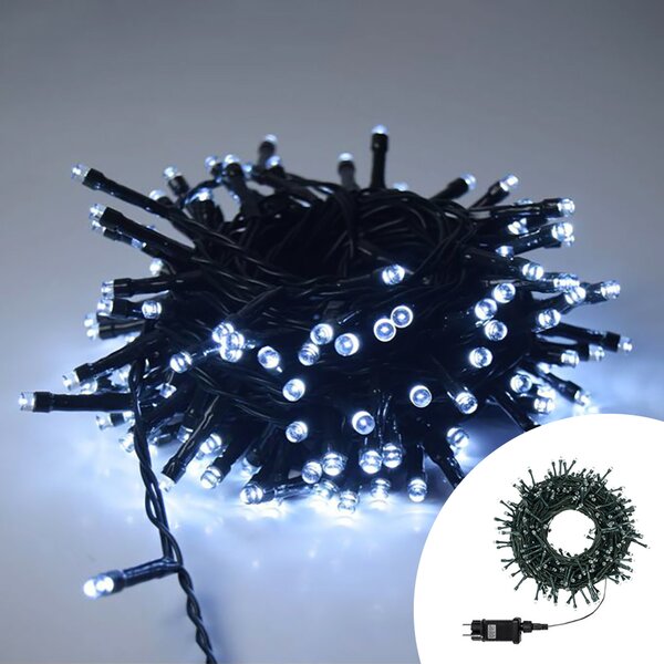 Catena di luci 5 metri da 100 Led Bianco Freddo con cavo verde Wisdom