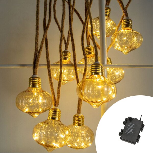 Catena decorata con 10 Lanterne luminose a Led Bianco Caldo 4,5 metri a batteria Wisdom