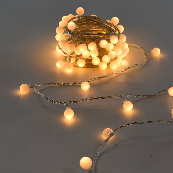 Catena decorata con 60 Perle a Led Bianco Caldo 9 metri cavo trasparente a batteria Wisdom