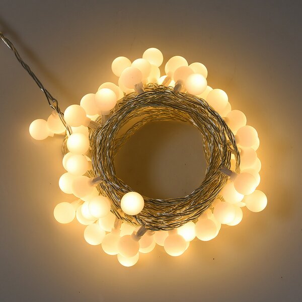 Catena decorata con 60 Perle a Led Bianco Caldo 9 metri cavo trasparente a batteria Wisdom