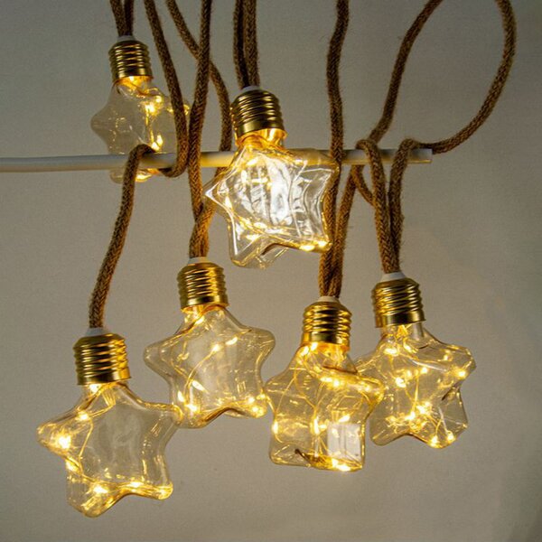Catena decorata con 10 Stelle luminose a Led Bianco Caldo 4,5 metri a batteria Wisdom