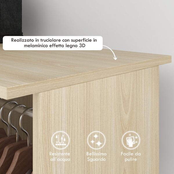HOMCOM Armadio Guardaroba a Rotelle con 2 Barre e 3 Ripiani Aperti, in Legno e Alluminio, 120x40x128 cm, Color Legno | Aosom Italy