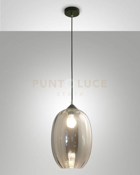 Infinity sospensione 1 luce d.25cm in vetro fume' e struttura in m