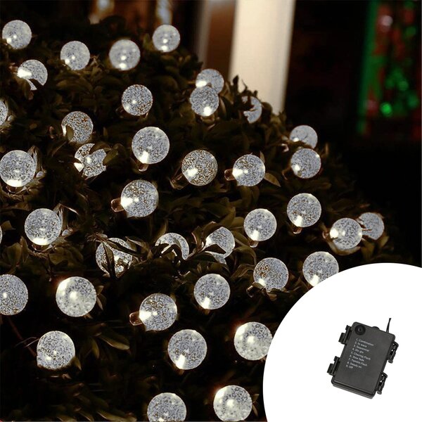 Catena decorata con 60 Perle a Led Bianco Freddo 9 metri cavo verde a batteria Wisdom