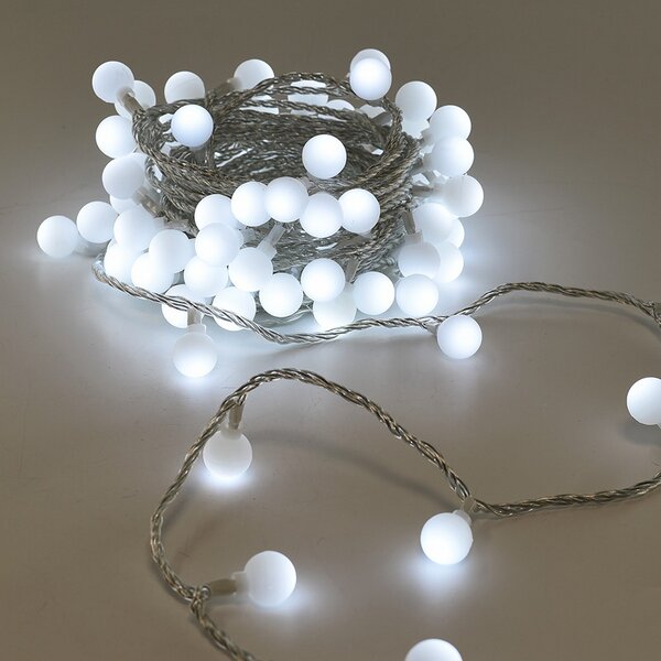 Catena decorata con 60 Perle a Led Bianco Freddo 9 metri cavo trasparente a batteria Wisdom
