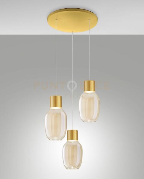 Lapo lampada a sospensione cognac 3 luci tonda a led 3000k - 36w - 