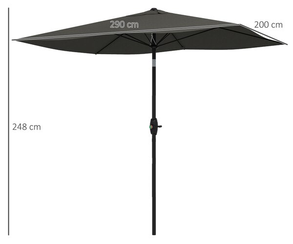 Outsunny Ombrellone da Giardino Rettangolare 2x3 m Inclinabile con Apertura a Manovella, Grigio|Aosom