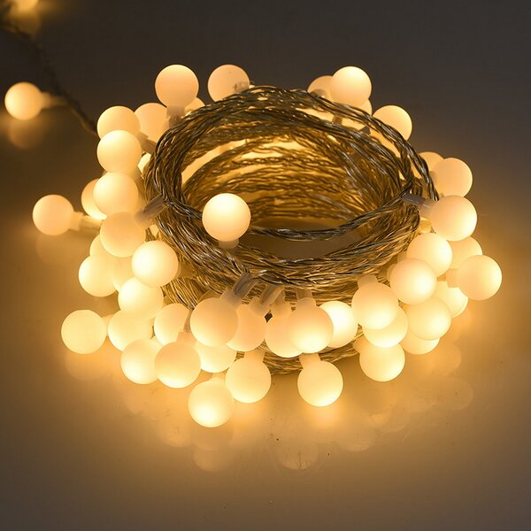 Catena decorata con 60 Perle a Led Bianco Caldo 9 metri cavo trasparente a batteria Wisdom