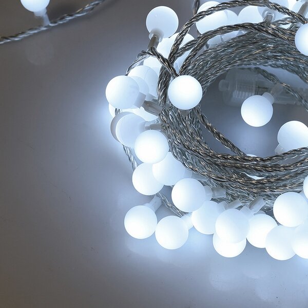 Catena decorata con 60 Perle a Led Bianco Freddo 9 metri cavo trasparente a batteria Wisdom