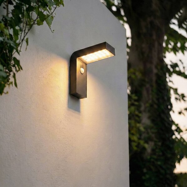 Prios applique a LED solare Aurino, nera, sensore, IP44 Aurino PRIOS, Nero, Alluminio