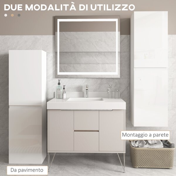 Kleankin Mobile Bagno Alto a Colonna con Ante, 2 Armadietti, Mobiletto Bagno Salvaspazio con Ripiani Regolabili per Sala da Pranzo Salotto Soggiorno, 35 x 25 x 120 cm, Bianco Lucido | Aosom Italy