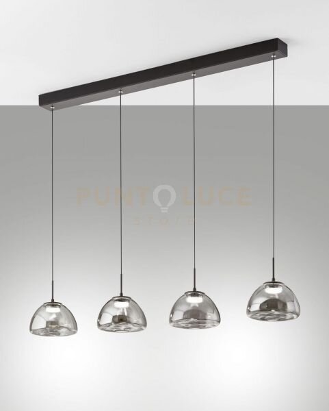 Lucille sospensione fume' 4 luci in vetro attacco linearea led cct 