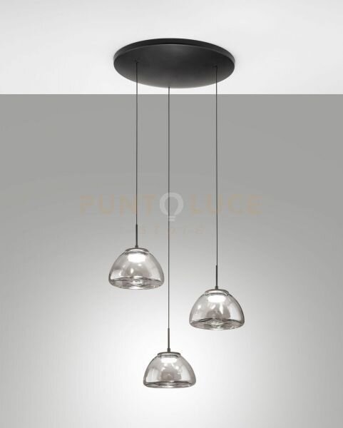 Lucille sospensione fume' 3 luci in vetro attacco tondo a led cct 2