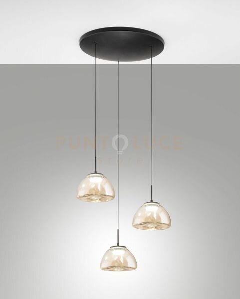 Lucille sospensione cognac 3 luci in vetro attacco tondo a led cct 