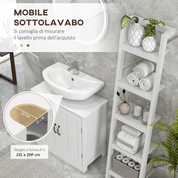 Kleankin Mobile per Lavabo con Piedistallo, Mobile Sotto Lavabo con 2 Ante e Scaffale Regolabile, Mobile da Bagno con Ritaglio a Forma di U, Bianco | Aosom Italy