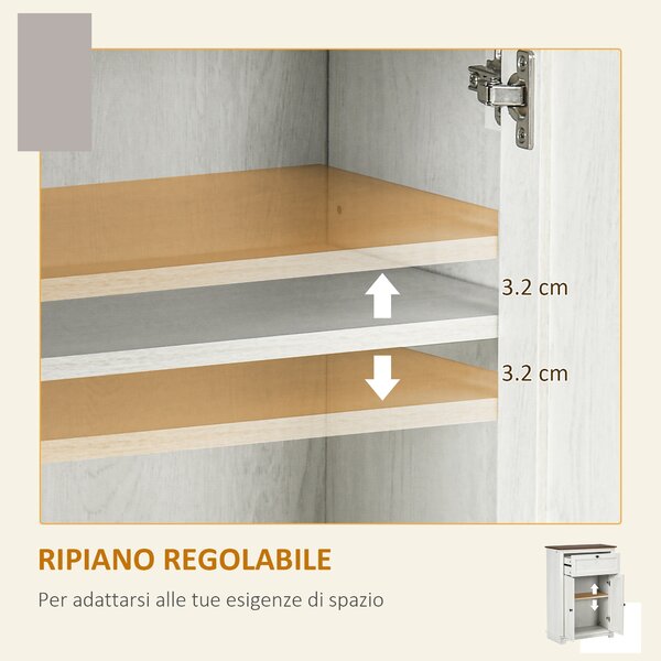 HOMCOM Credenza Bassa da Cucina in Stile Rustico con Cassetto e Armadietto con Ripiano Regolabile, Bianco | Aosom Italy