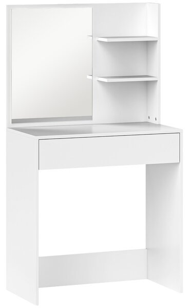 HOMCOM Tavolo da Trucco con Specchio, 3 Ripiani ad Angolo e Cassetto, in Legno e Vetro, 75x40x137 cm, Bianco | Aosom Italy