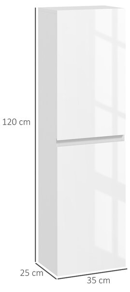 Kleankin Mobile Bagno Alto a Colonna con Ante, 2 Armadietti, Mobiletto Bagno Salvaspazio con Ripiani Regolabili per Sala da Pranzo Salotto Soggiorno, 35 x 25 x 120 cm, Bianco Lucido | Aosom Italy