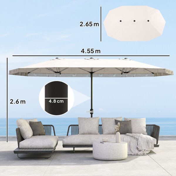Outsunny Ombrellone Doppio a 12 Stecche con Manovella, in Poliestere e Acciaio, 450x265x260 cm, Bianco Crema