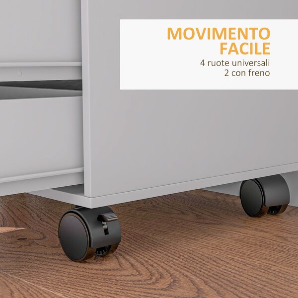 HOMCOM Mobile Laterale con 5 Cassetti, Armadietto con Ripiano Regolabile, Mobiletto da Ufficio su Ruote, Supporto per Stampante per Ufficio Domestico, Bianco | Aosom Italy