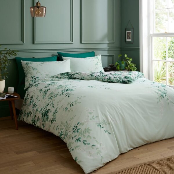 Biancheria da letto bianca/verde in cotone per letto singolo 135x200 cm Scenic Leaves – RHS