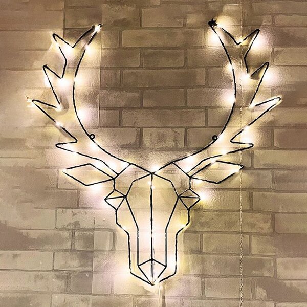 Testa di Renna luminosa da parete 50 Led luce decorativa 58cm Bianco Caldo a batteria Wisdom