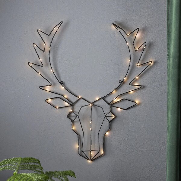 Testa di Renna luminosa da parete 50 Led luce decorativa 58cm Bianco Caldo a batteria Wisdom