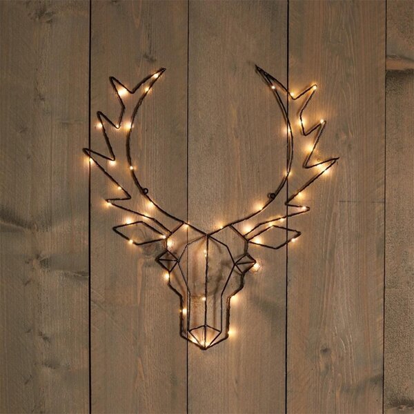 Testa di Renna luminosa da parete 50 Led luce decorativa 58cm Bianco Caldo a batteria Wisdom