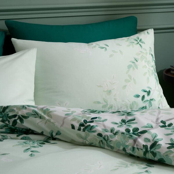 Biancheria da letto bianca/verde in cotone per letto singolo 135x200 cm Scenic Leaves – RHS