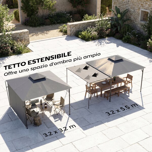 Outsunny Gazebo da Giardino Gazebo da Esterno Tetto Estensibile, 3.2x3.2 m, Grigio | Aosom Italy