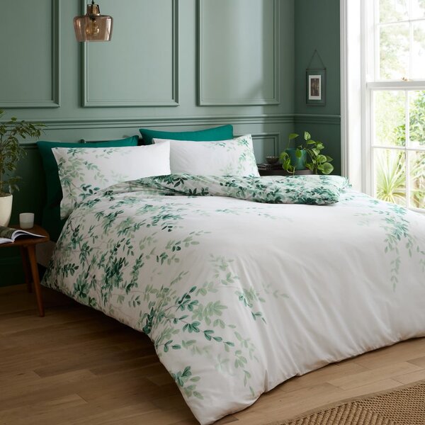 Biancheria da letto bianca/verde in cotone per letto singolo 135x200 cm Scenic Leaves – RHS