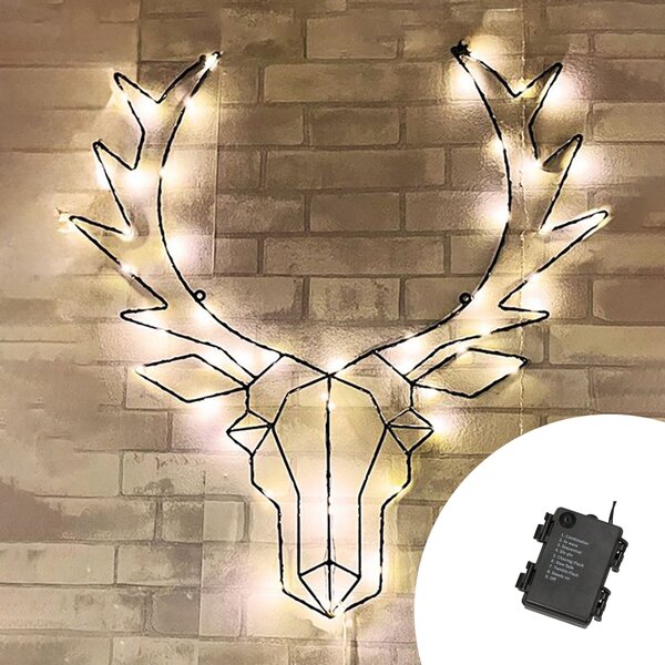 Testa di Renna luminosa da parete 50 Led luce decorativa 58cm Bianco Caldo a batteria Wisdom