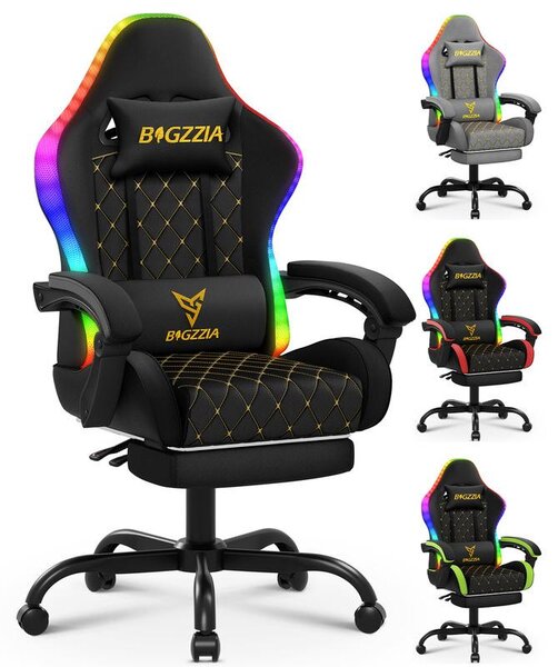 Sedia da gaming, sedia da ufficio; poltrona da gaming ergonomica con striscia luminosa a LED, sedia da corsa, sedia da ufficio con cuscino a molle e poggiapiedi, nera