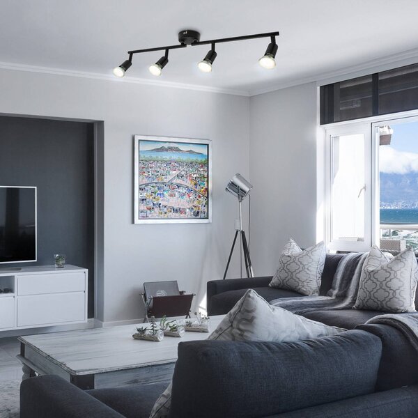 B.K. Licht Plafoniera Jade, nero, 4 luci, GU10 LED, 3.000 K Jade, Nero, Soggiorno / Sala da pranzo, Metallo, Moderno, Downlight