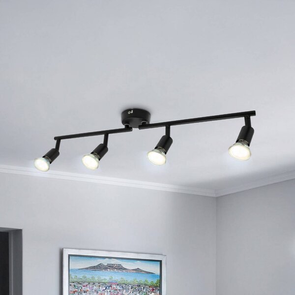 B.K. Licht Plafoniera Jade, nero, 4 luci, GU10 LED, 3.000 K Jade, Nero, Soggiorno / Sala da pranzo, Metallo, Moderno, Downlight