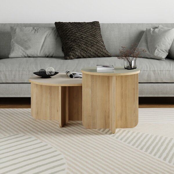 Set di tavolini da salotto rotondi crema/di colore naturale con effetto rovere 2 pz ø 70 cm Hillary – Marckeric