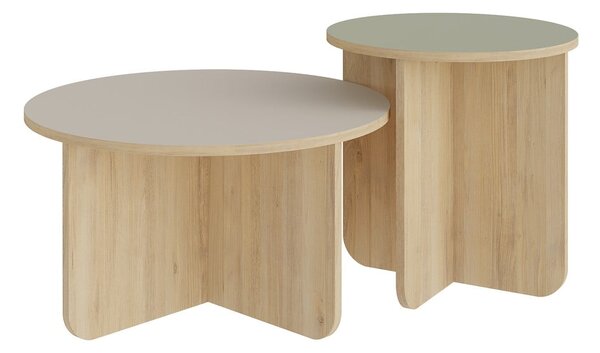 Set di tavolini da salotto rotondi crema/di colore naturale con effetto rovere 2 pz ø 70 cm Hillary – Marckeric