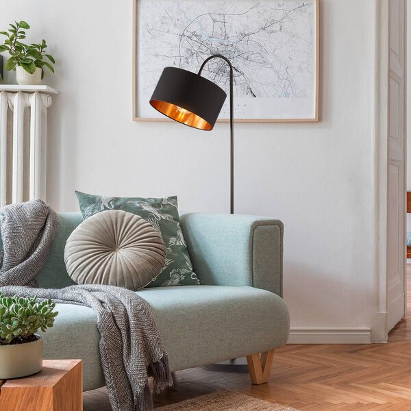 B.K. Licht Lampada da terra Kari, Nero, Soggiorno / Sala da pranzo, Tessuto / Stoffa / Seta, Moderno, Lampada da terra