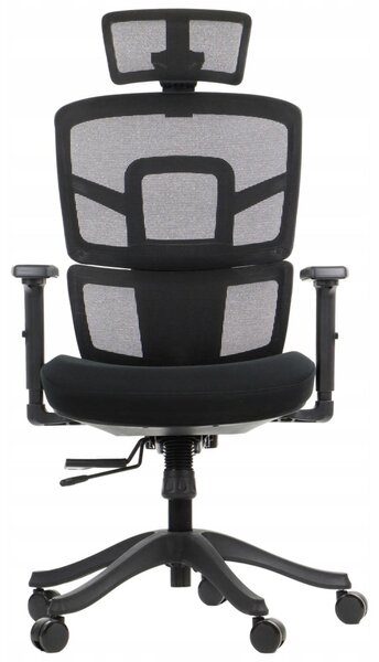 Sedia da ufficio girevole ergonomica TREX, base in nylon, braccioli regolabili, seduta scorrevole (avanti-indietro), nero