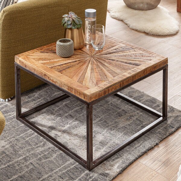 Tavolino in legno massiccio di mango 55x40x55 cm Tavolo con struttura in metallo | Wohnling