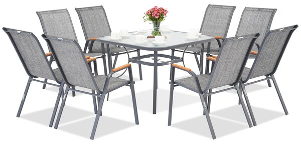 Set di mobili da giardino in metallo grigio Modena/Bitonto per 8 persone con tavolo quadrato Garden Point
