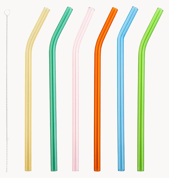 Set di cannucce in vetro borosilicato con scovolino Colors, set da 7