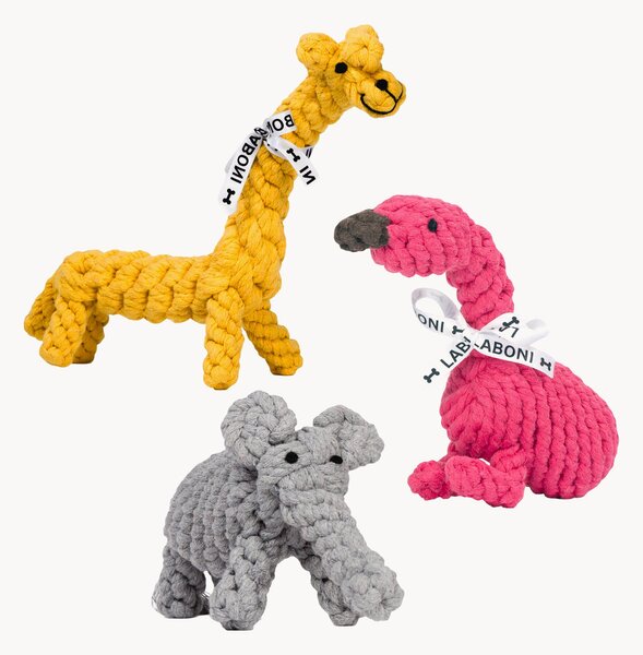 Set di 3 giocattoli per cani annodati fatti a mano Summer Safari